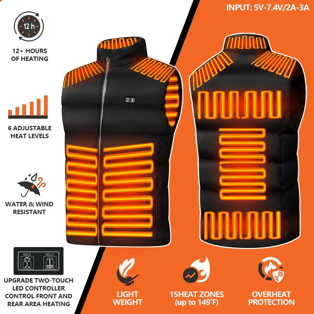 HEATENERGY - 2024 Updated Version Two-touch 15Heat Zones LED Controller Heated Vest For Men & Women With Battery Pack zip fleece compression vest