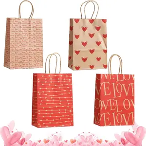 4-Pack Kraft Paper Bags, Valentine's Day Party Gift Bags, Perfect for Weddings, Girl Parties, Bridal Shower, Mother's Day Gifts
