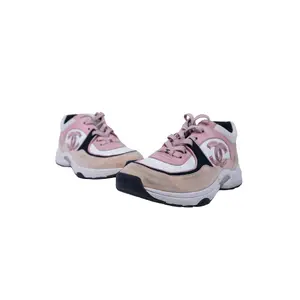 Pre-owned Chanel Pink White Black Suede Leather Sneakers Size 39