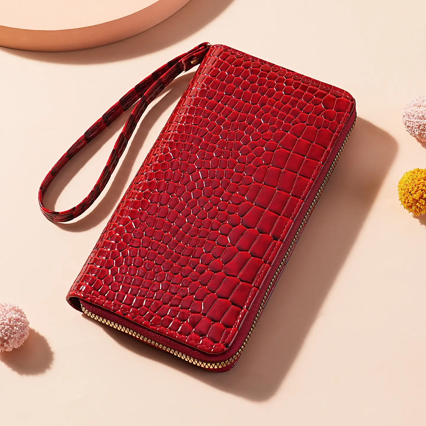2026 New High-End Crocodile Pattern Women's Clutch/Wallet, Long Style, Multi-Card Slots, Large Capacity, Stylish and Elegant, Can Hold Phone and Cards, Solid Color Accordion Card Holder, Multi-Functional Zipper Coin Purse