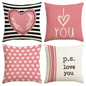 4pcs Valentine's Day Pillow Cover, Pink Heart shaped I Love You Printed Cushion Cover, Valentine's Day Decoration, Bedroom Decorative Accessories, Valentine's Day, Living Room Sofa Bedroom Seat Decoration Pillow Cover (without pillow core)
