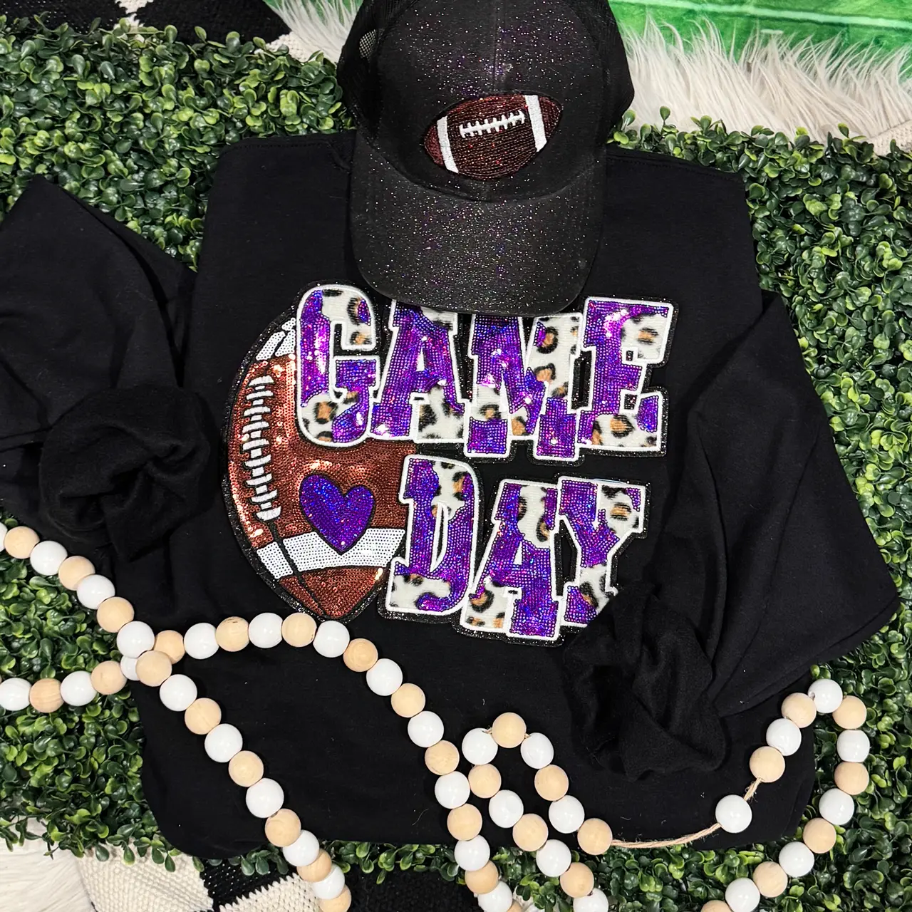 Purple Football Leopard & Sequins Patch