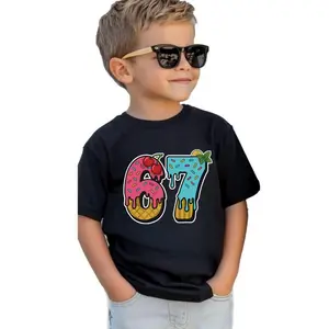 67 Kid Ice Cream Drip Meme Funny Six Seven Gen Alpha Slang T-shirt 6-7 Boys Girls T-Shirt