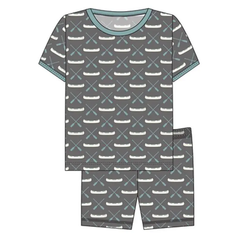 Custom Bamboo Short Sleeve Pajama Set with Shorts - Stone Paddles and Canoe