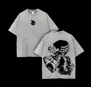 Death the Kid - Meister Soul Eater Anime Double Printed Vintage Washed Tee Unisex Oversize Heavyweight Cotton T-shirt Gift for Anime Fan, Anime Lover