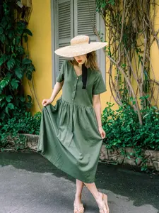LINEN DRESS Short Sleeves Jasmine, V Neck Button Front Linen Dress, Summer Dress, Linen Smock Dress, Linen Clothing for Women, Hannah Canvas