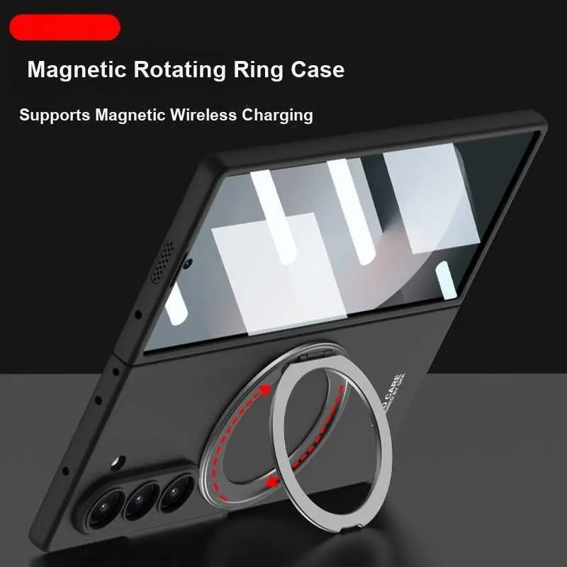 For Samsung Galaxy Z Fold6 Foldable Screen Phone Case with External Magnetic Ring Wireless Charging For Galaxy Z Fold6 Kickstand Cover HNQ94PL