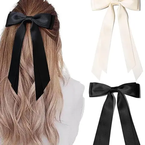Solid Color Bow Decor Hair Clip Barrettes, Cute Hair Accessories for Women & Girls, Minimalist Headwear Suitable for Thick Hair, Super Cute Clips, Bows for Hair, Hair Style Accessory