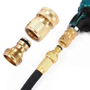 Garden Hose Quick Connector, 1 Set Solid Brass 3/4 Inch GHT Thread Fitting, No-Leak Water Hose Female & Male Adapter, Garden Hose Connectors, Summer Gardening Tool Accessories