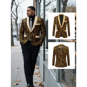 1 Pices Sparkling Sequin Zebra Print Men's Black Shawl Collar Blazer for Fashion - Forward Occasions Classic Formal jackets leather jacket