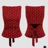 Women's Polka Dot Tank Top, Summer Boat Neck Sleeveless Knot Design, Y2K Style, Slim-Fitting, Round Neck, Back Tie, Casual Wear, Crop Tops, Elastic Tank Top, Casual Cropped Top