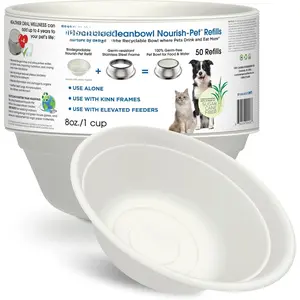 Kleanbowl Disposable   Bowls, 8 oz (Pack of 50) - Frame System Refills, Use for Travel, Boarding, or Crate, Compostable Pet Travel Bowl, No Plastic, Leakproof, Portable  Dish
