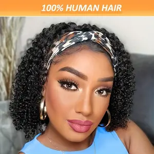 Gabrielle Hair Afro Kinky Curly Headband Wig Human Hair Scarf Wig No Gel No Glue Full Machine Made Wig With Headband 200% Density TikTokShopBlackFriday