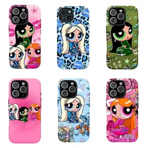 Y2K Aesthetic Powerpuff Girls Blossom, Bubbles, Buttercup Cartoon Art Rubber Cellphone Case, Heavy-Duty Shockproof Protector Casing, Cute Nostalgic Trendy Tough Phone Accessories for iPhone 17 Pro Max, 16 Air, 15, 14, 13, 12, 11