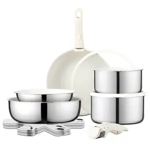 13pcs Stainless Steel Pots and Pans Set with Removable Handle, Ceramic Cookware Set with Detachable Handle, RV Kitchen Cookware Set, Oven Safe