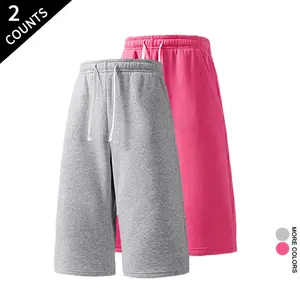 2-pack unisex 7-inch knee-length athletic shorts, gray and pink drawstring casual Bermuda shorts, loose fit fashion shorts suitable for streetwear and everyday wear