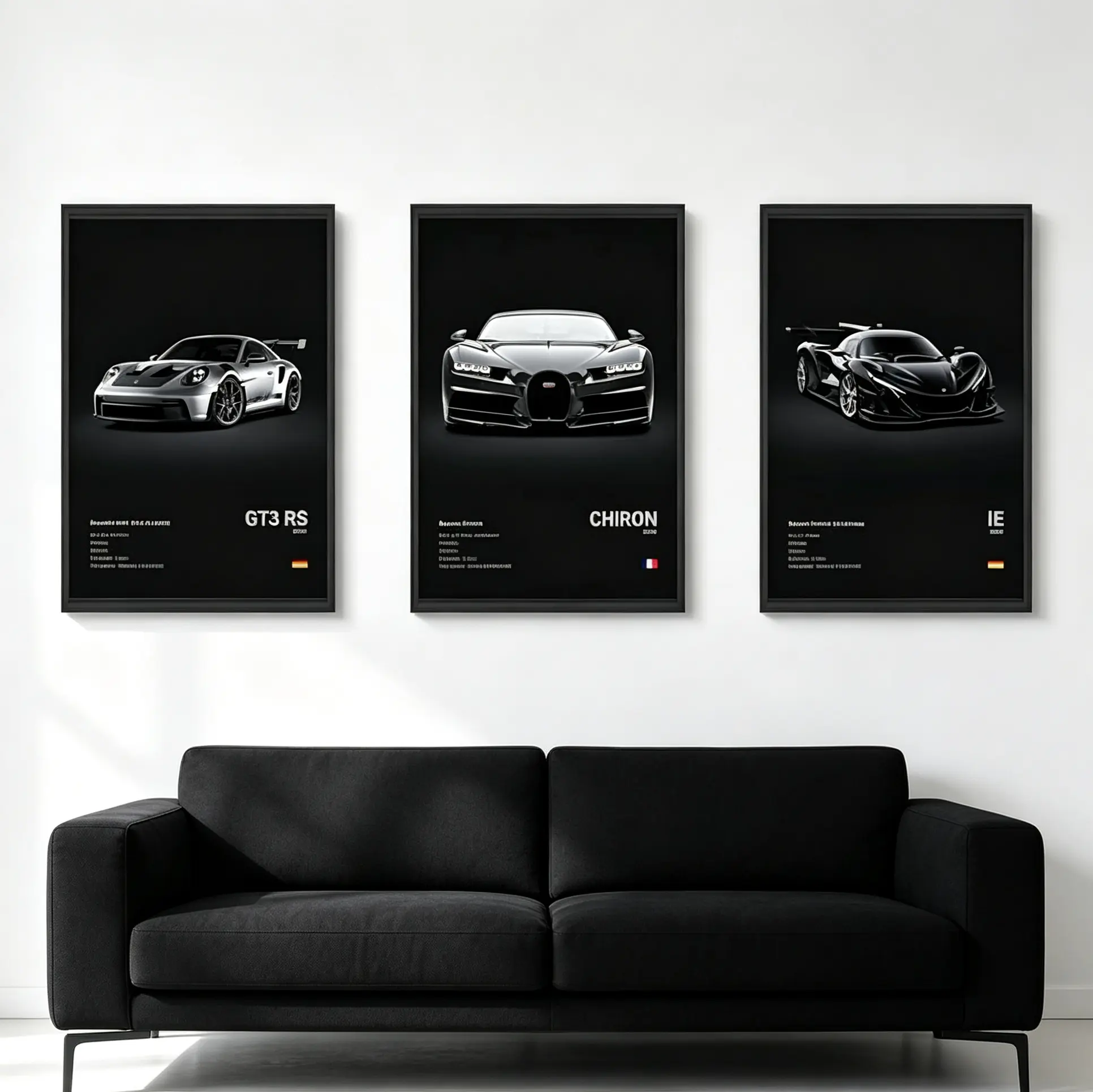 Framed Supercar Canvas Prints (12x18 in, 8x12 in) - Vintage Black White Racing Car Wall Art, Decorative Aesthetic Room Decor for Men's Room, Man Cave, Home & Office (Black Frame Style 01)