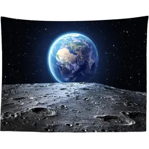 Loccor Galaxy Tapestry Space Wall Tapestry View of Blue Earth from the Moon Surface Furnished by NASA Tapestries Planet Stars Out Space Party Backdrop for Bedroom Living Room Dorm Decor 60x40 Inches