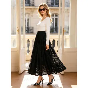 Elegant Black Lace Floral Maxi Skirt Mystical Gothic Boho Long Skirt | S-XL Inclusive Sizing | Perfect for Dinner Dates, Holiday Parties & Formal Events