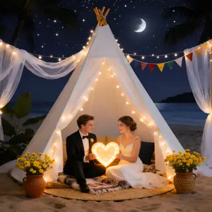 7ft White Teepee Tent for Adults & Kids, Canvas 5-Sided Tent with Carry Bag, Indoor Outdoor Use for Valentine's Day, Party, Wedding, Photo Prop