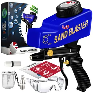 Sand Blaster  Kit for Air Compressor, Portab Abrasive Media Blaster for Caning,  & Rust Removal, Works with Aluminum, Sand, Walnut, & Soda, Ideal for Metal & , AS118 Blue
