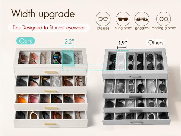 VLANDO Sunglasses Organizer Case, Eyeglass Storage Box with Clear Lid and 2/3/4 Drawers, PU Leather Glasses Holder for Women and Men, bedroom organizer summerwins,dorm essentials,home decor VLANDO Sunglasses Organizer Case, Eyeglass Storage Box with Clear Lid and 2/3/4 Drawers, PU Leather Glasses Holder for Women and Men, bedroom organizer summerwins,dorm essentials,home decor