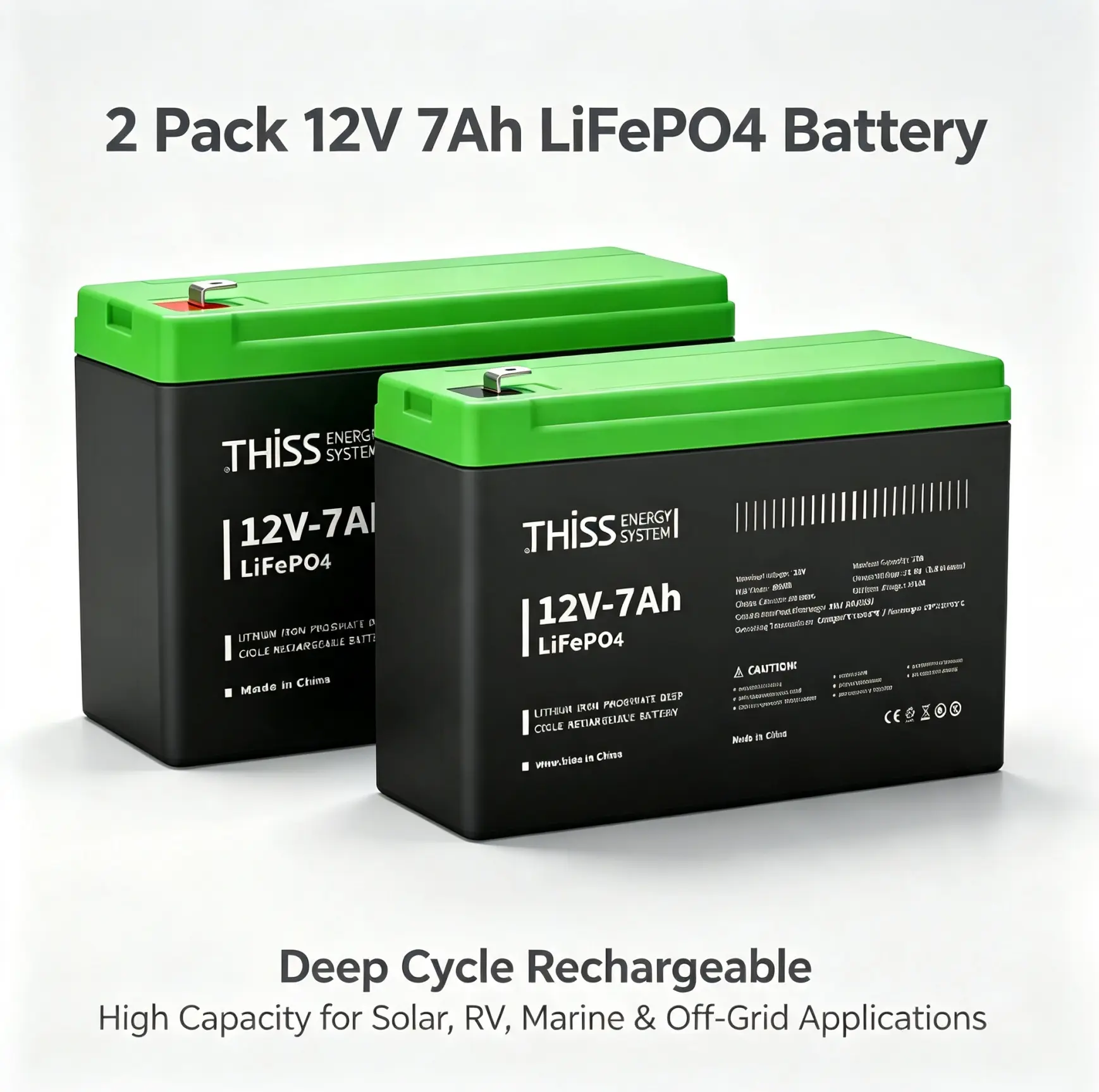 2 Packs 12V 7Ah Lithium LiFePO4 Battery, Rechargeable Battery, Up To 5000+ Deep Cycle Lithium Iron Phosphate Battery Built-in BMS, Ideal For Small UPS, Lighting, Solar Power, Fish Finder, Kids Ride On Car