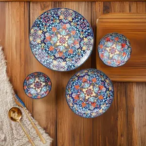 Bohemian Style Ceramic Dinnerware Set, 4-Piece Salad Bowl, Fruit Plate, Sauce Dish, Microwave & Oven Safe, Perfect Gift Idea