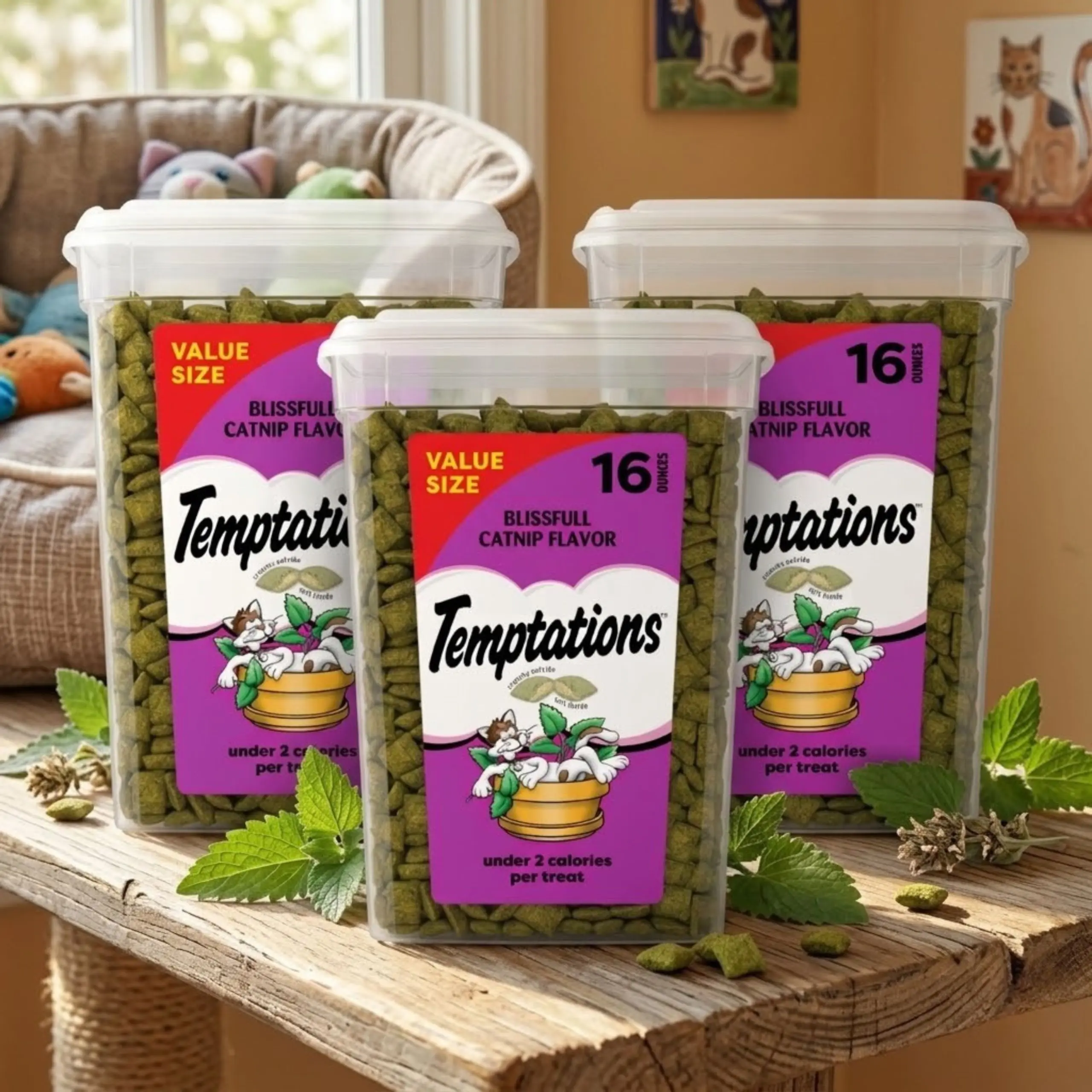 3 Packs Temptations Catnip Cat Treats 16oz Tub – Crunchy Outside Soft ...