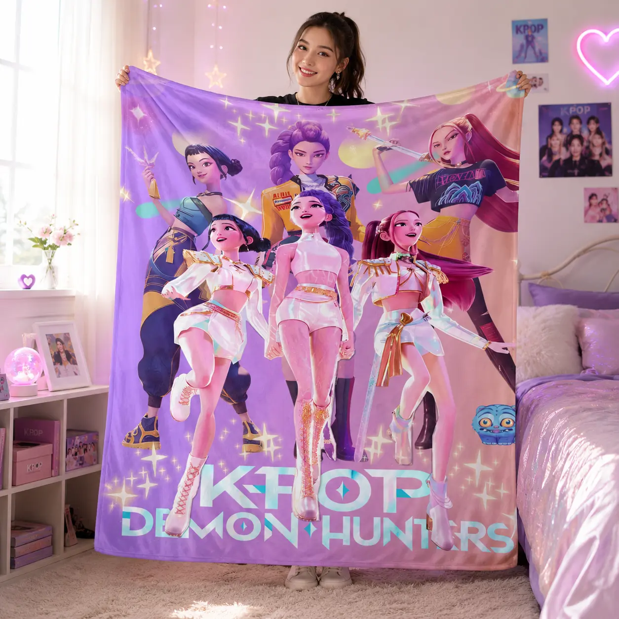 Fantasy K-Pop Girl Group Flannel Blanket Anime Idol Squad Throw Blanket Soft Cozy Fleece Blanket for Kpop Fans Bedroom Couch Decor Gift