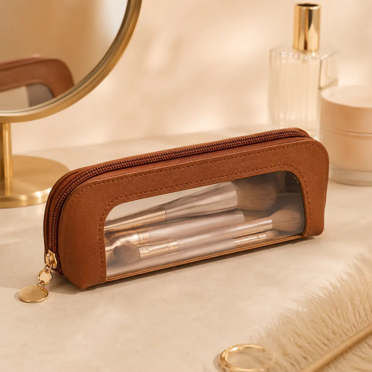 Portable Makeup Brush Case - Zippered Organizer Pouch for Cosmetics & Stationery, Ideal Travel Essential