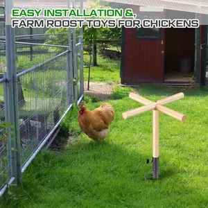 Chicken Coop Perch Toy, Wooden Chicken Ladder with Metal Stake, Chicken Coop Accessories, Suitable for Poultry, Roosters, Chicks, Birds, Parrots