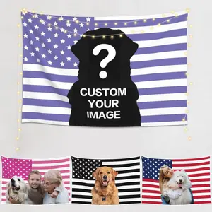 Purple American flag background custom tapestry banner - Personalized custom wall background (with pictures) -unique gift   Cotton Decorative