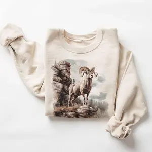 Retro Big Horn Sheep Cliff Scene Sweatshirt - 90s North American Animals Canyon Wilderness Scene - Boho Unisex Crewneck Sweatshirt - Lauriel Designs  11