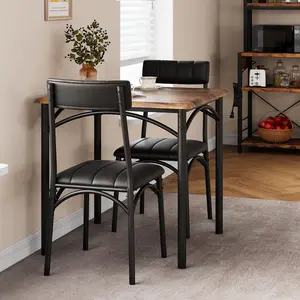 【GARVEE】3 Piece Dining Table Set for 2, Kitchen Table and Chairs Rectangular, Metal and Wood Dinning Room Table Furniture Set for Kitchen, Apartment, Rustic Brown
