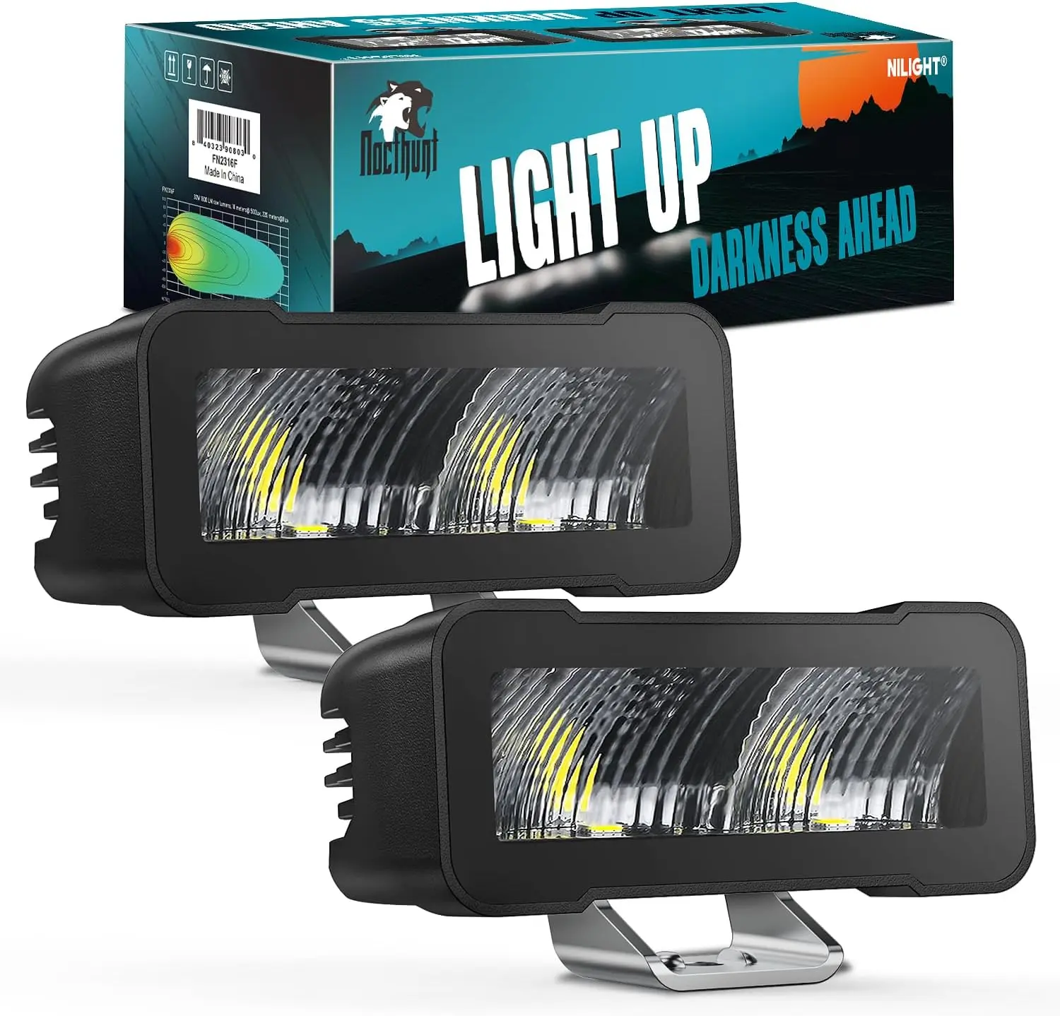 Nilight 2PCS 4.5In 30W Square Flood Beam LED Pods - High Lumen Headlight, Energy Efficient, Waterproof Vehicle Exterior Lights, Aluminum Shell, Blackout Look, Built-In EMC, Long-Lasting, Offroad Driving Work Lights for Motorcycle