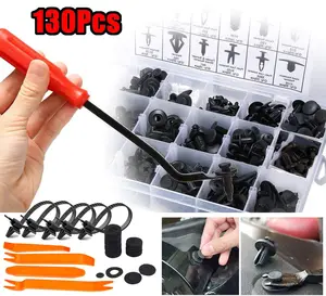 130Pcs Automotive Fastener Clip Kit - 100Pcs Mixed Bumper, Door, Fender, Trim Retainer Clips & Rivets + 30Pcs Removal Tools, Push Pin Rivet Set for Car Door Trim, Bumper, Audio Panel, Instrument Panel Dismantling