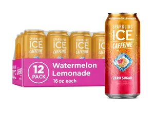 Sparkling Ice Caffeine Watermelon Lemonade Sparkling Water with Caffeine, Zero Sugar, with Antioxidants and Vitamins,16 fl oz Cans (Pack Of 12)