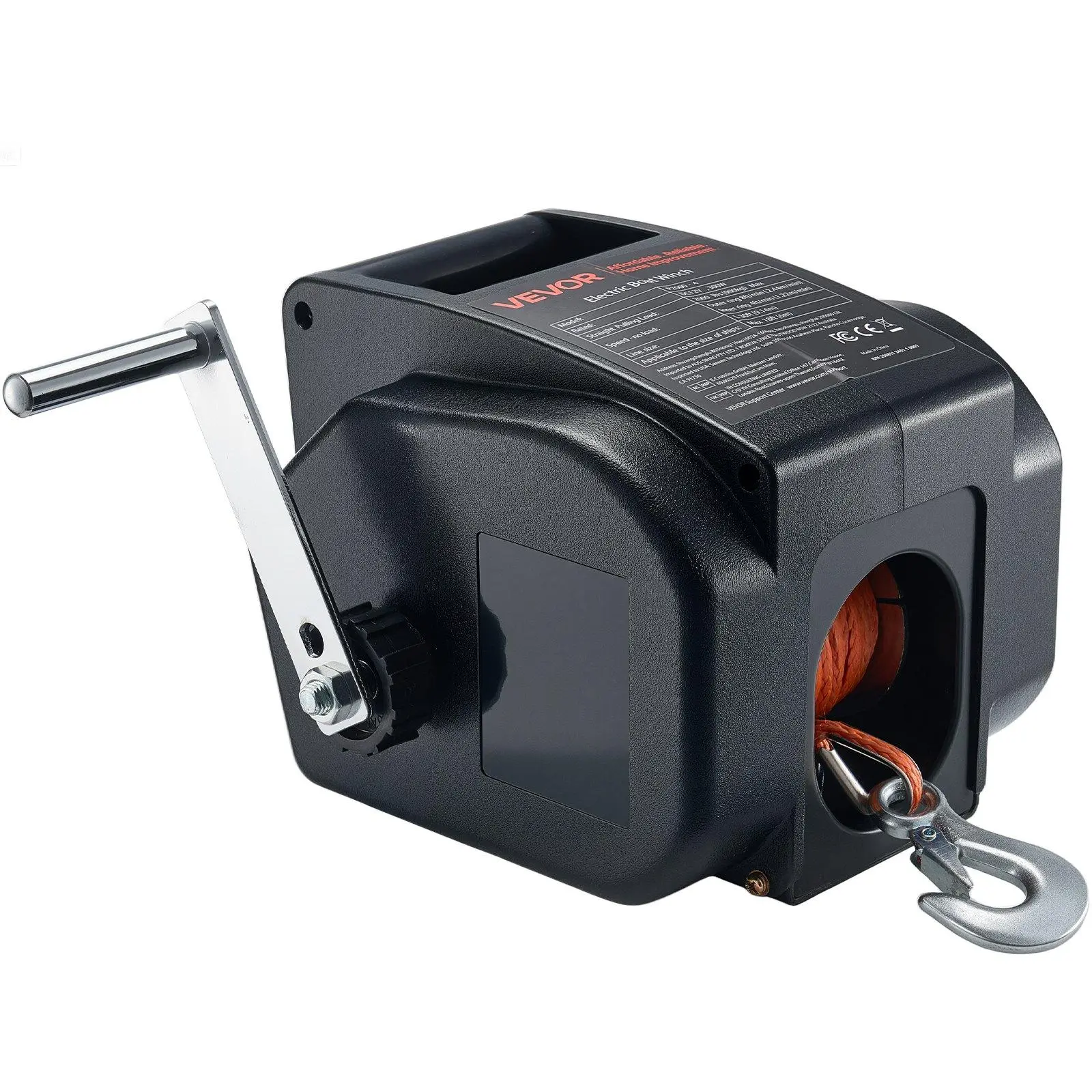 Electric Boat Winch, 12V DC 300W, Reversible Electric Trailer Winch for Boats Up to 2000 lbs, Power-in, Power-Out, and Freewheel Operations for Boats with Wired Remote Control & Hand Crank