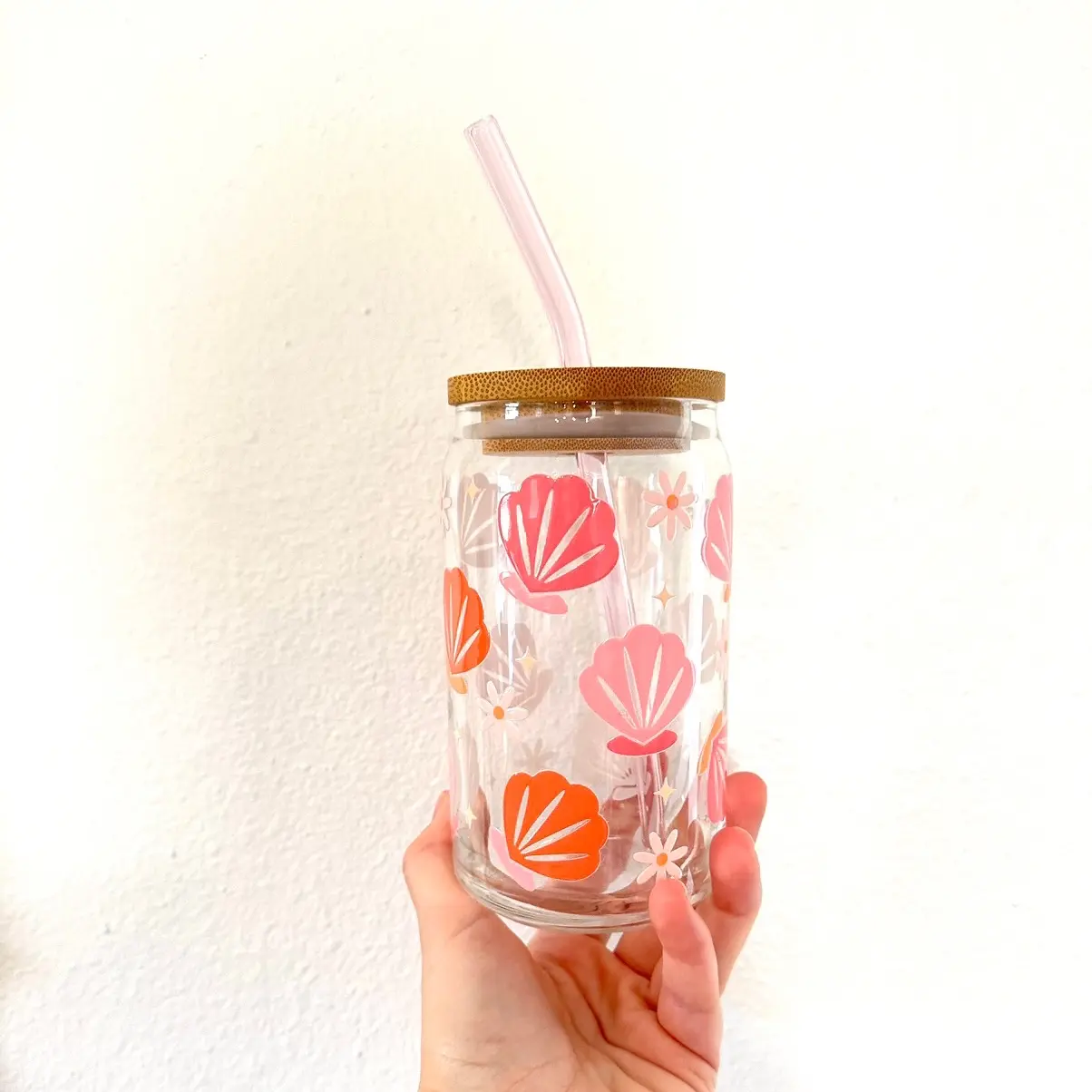 Sea shells 16 oz glass