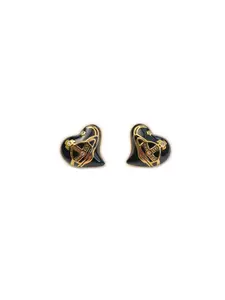 Y2K Heart Saturn Earrings, Cute Punk Goth Enamel Studs, 14k Plated, Aesthetic Jewelry for E-Girls