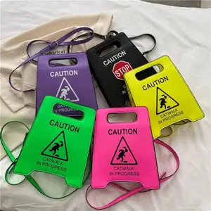 Caution Stop Sign Catwalk in Progress Funny Purse Messenger Bag Shoulder Crossbody Bag for Women-PU Crossbody Tote Handbag for Women