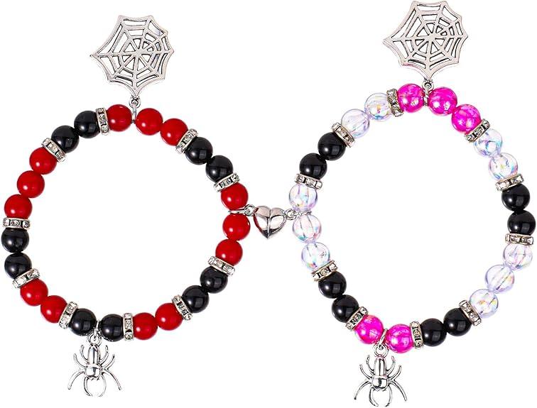 2pcs Spider Friendship Bracelet Stretch Bracelets With Spider Charm For Couple Halloween Valentines Christmas Birthday Gifts Trendy Bangles