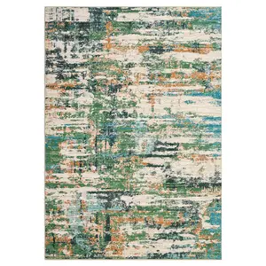 Modern Abstract Print Large Area Rug (9x12ft) - Washable, Green, Non-Slip, Lightweight Contemporary Look Floor Carpet for Home