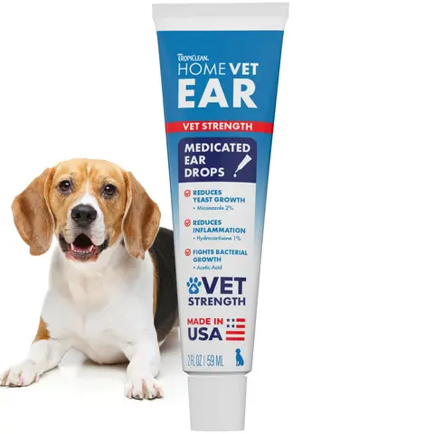 TropiClean HomeVet Medicated Ear Drops for Dogs, Vet Recommended Yeast & Fungal Treatment, Daily Dog Ear Cleaner, Made in USA, 2 oz