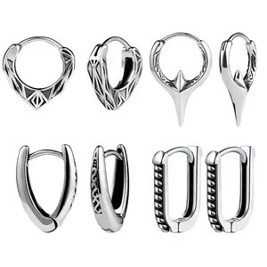 OIDEA Chunky Geometric Heart Triangle Stainless Steel Hoop Earrings, Viking Gothic Style, Large, Ornate Statement, Alternative Streetwear, Black Heart Earrings, Large Hoop Earrings