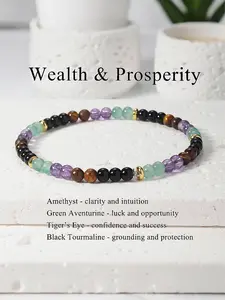 4mm Natural Crystal Beaded Bracelet, Wealth & Prosperity Jewelry Gift, Chakra Healing Crystals, Unisex Chakra Balance Energy Accessory