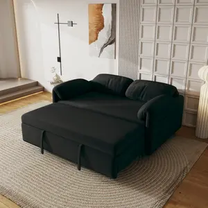 Large-sized sofa bed,Sofa Centric Design: 54-Inch Velvet Sofa Bed with Dual Purpose - A Stylish Black Retractable Bed for Your Living Room