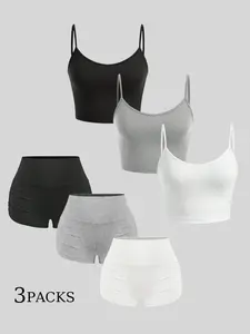 Y2K Girl's 3 Piece Casual Set, Affordable Loungewear, Loose Fitting Tank Top and Shorts, Tiktok Trend Style