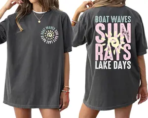Comfort Colors Boat Waves Sun Rays Lake Days T-shirt, Summer Tee, Retro Summer Front and Back Print Shirt, Hello Summer Beach T-Shirt, Gift For Women